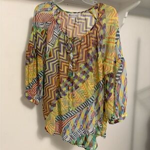 Elliott Lauren Yellow and Black Graphic Blouse